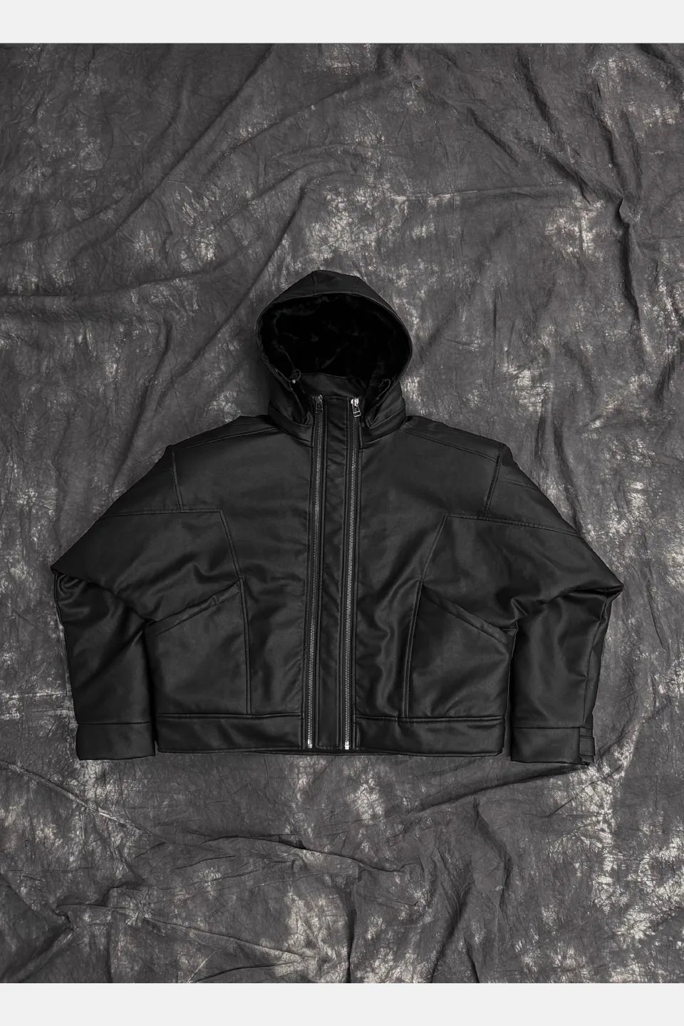 Back Hidden Detachable Double Zipper Angora Rabbit Fur Armor Leather Jacket