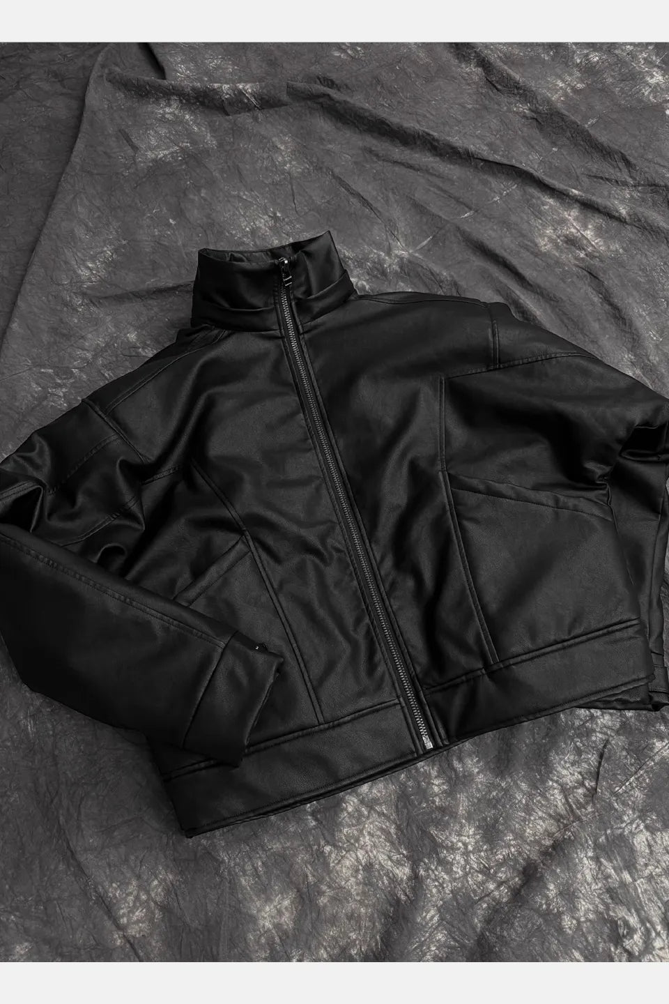 Back Hidden Detachable Double Zipper Angora Rabbit Fur Armor Leather Jacket