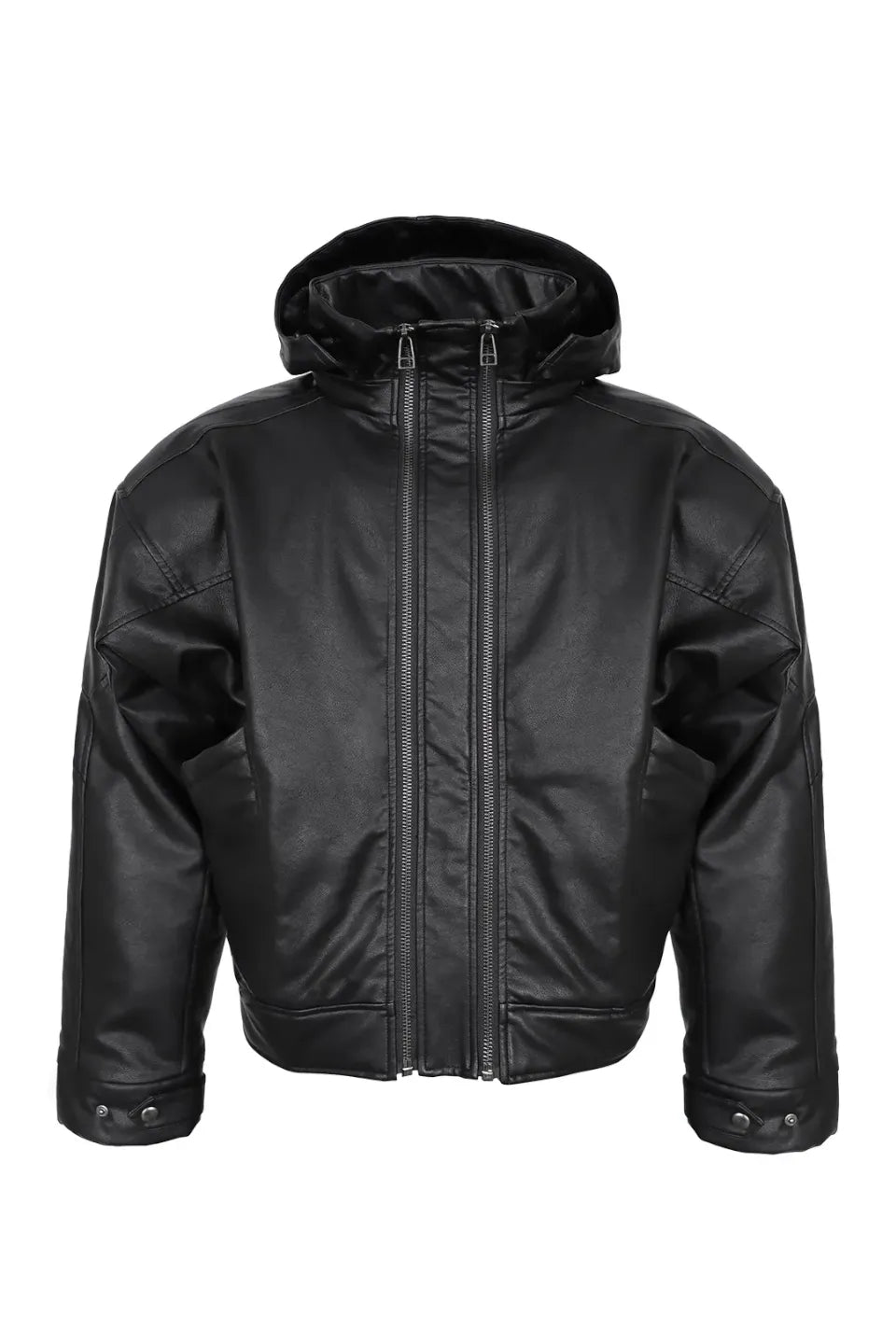 Back Hidden Detachable Double Zipper Angora Rabbit Fur Armor Leather Jacket