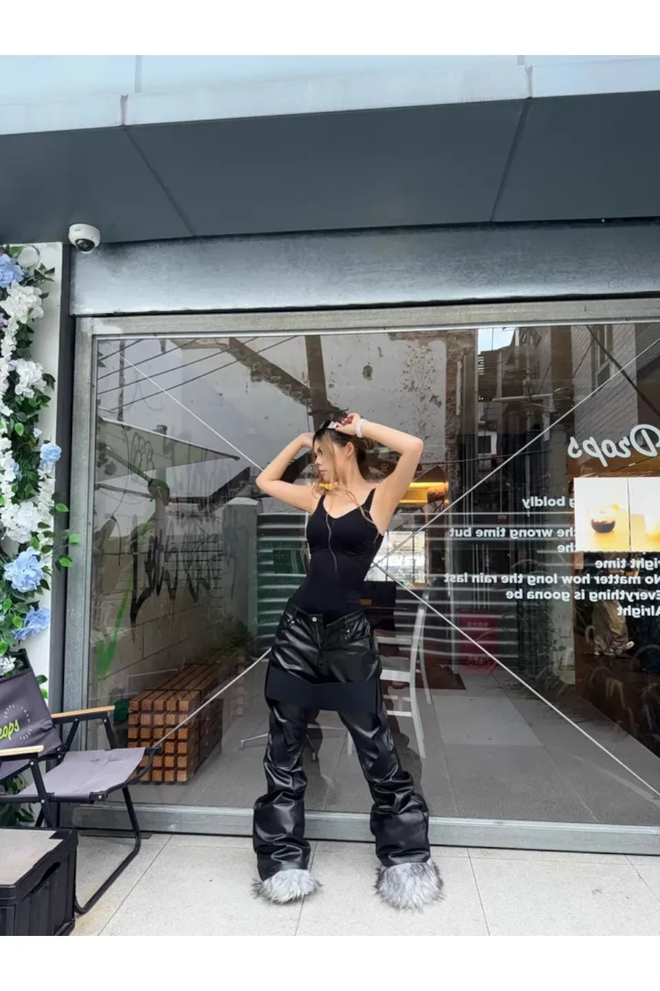 Banded Wax Leather Bell Pants
