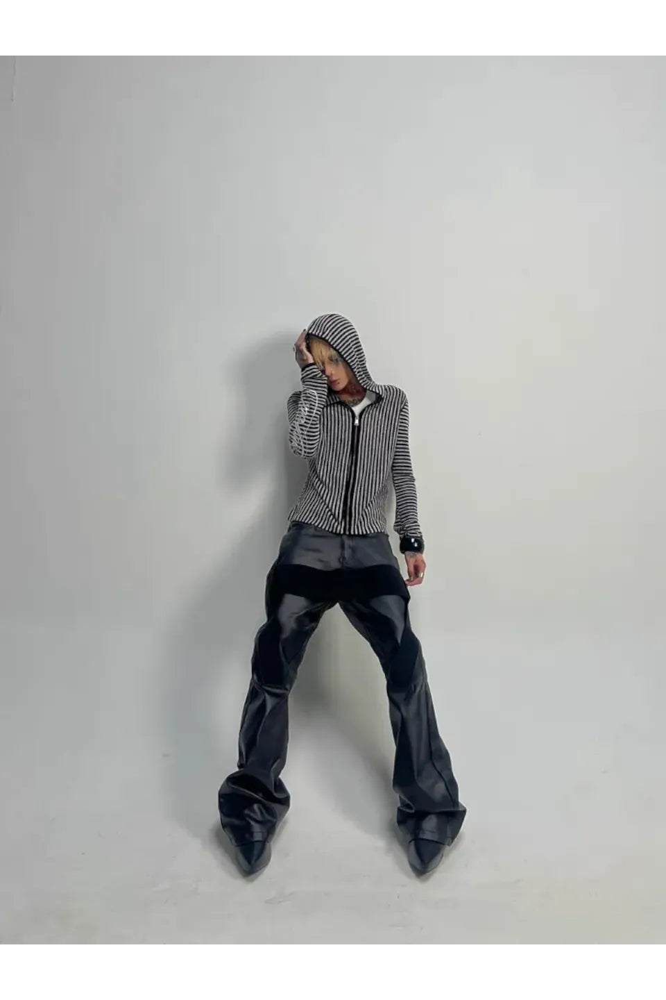 Banded Wax Leather Bell Pants