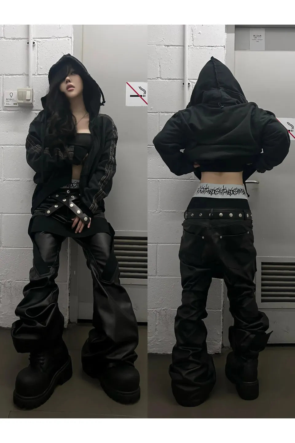 Banded Wax Leather Bell Pants
