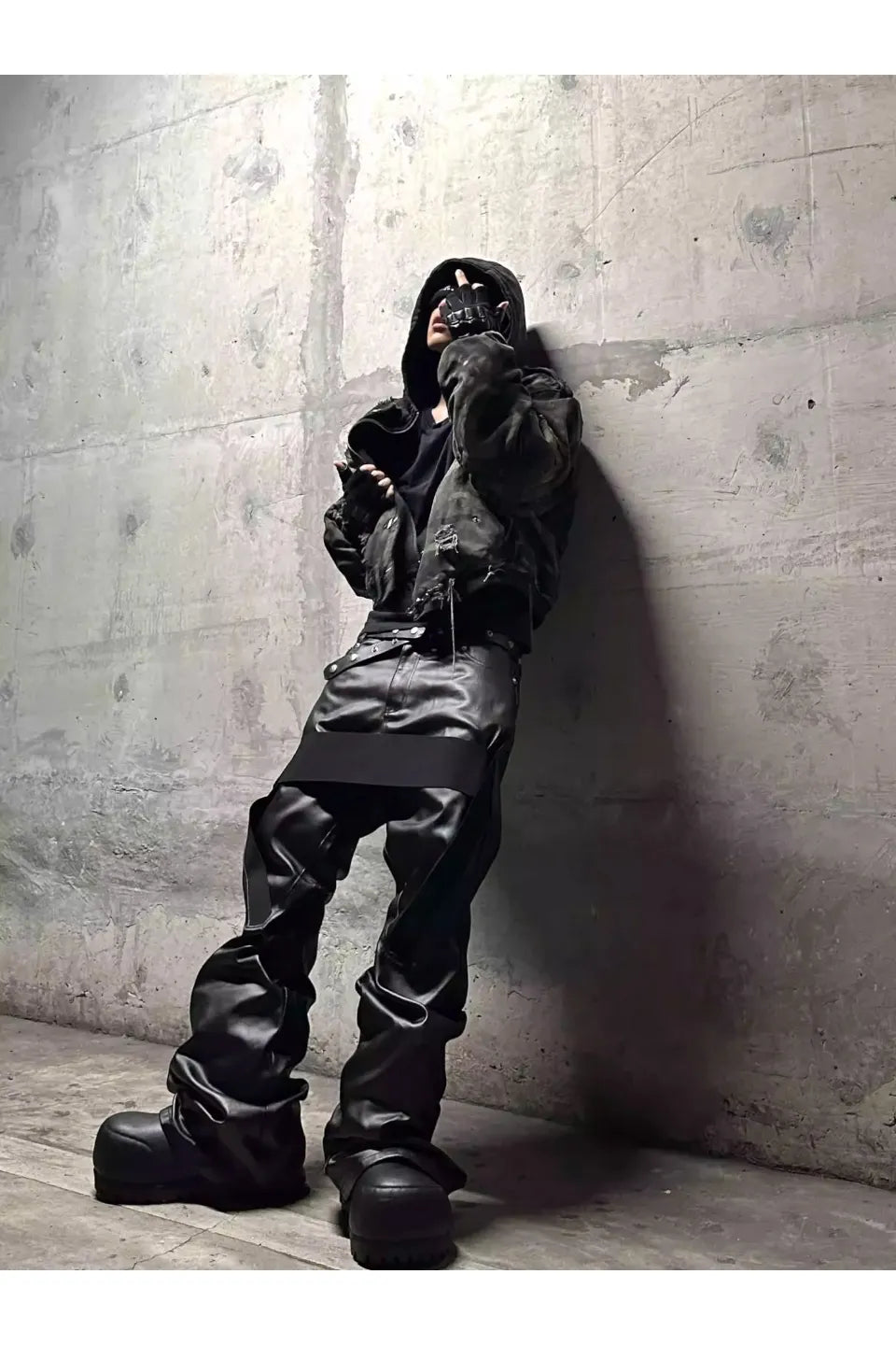 Banded Wax Leather Bell Pants