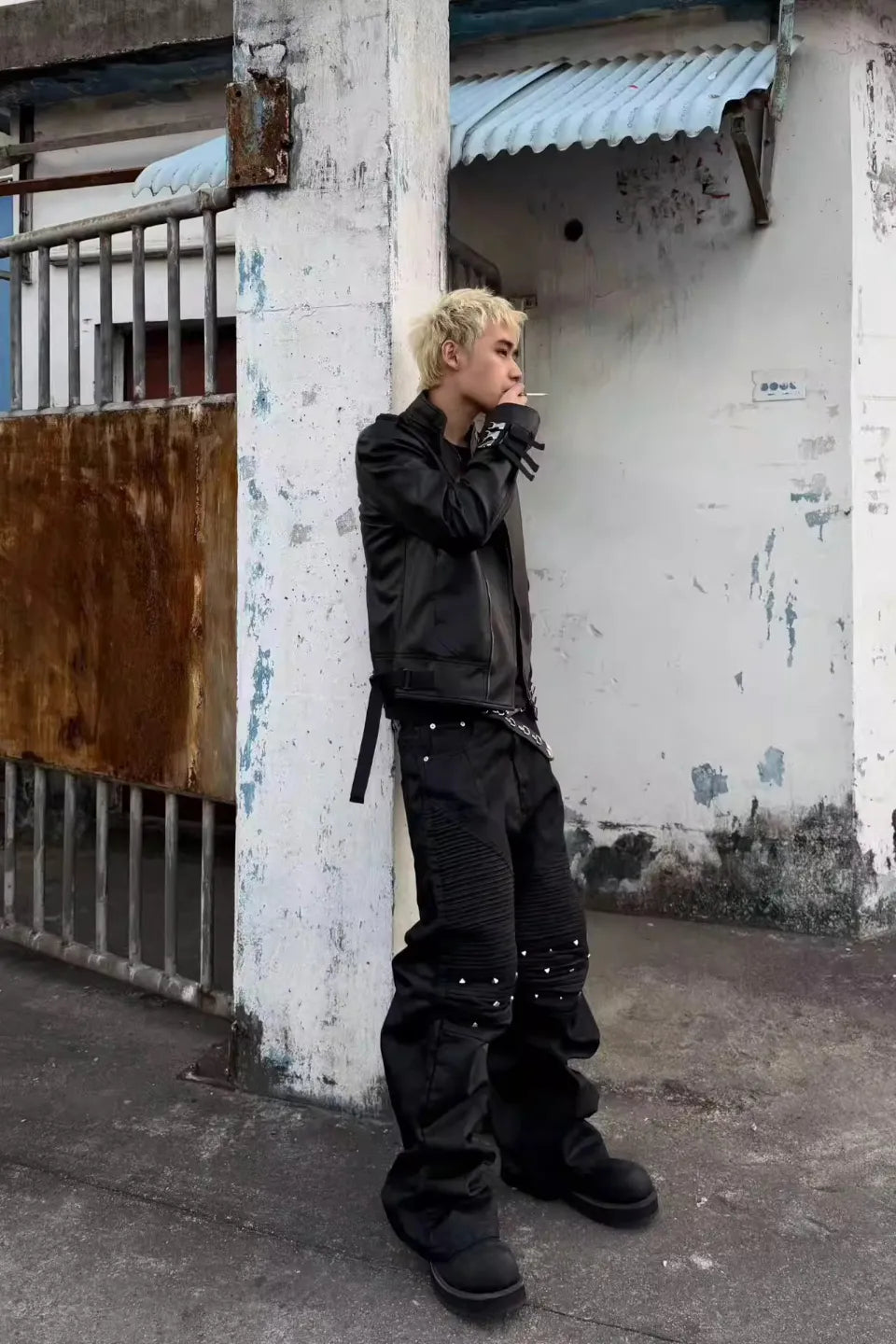 Biker Armor Studded Waxed Jeans