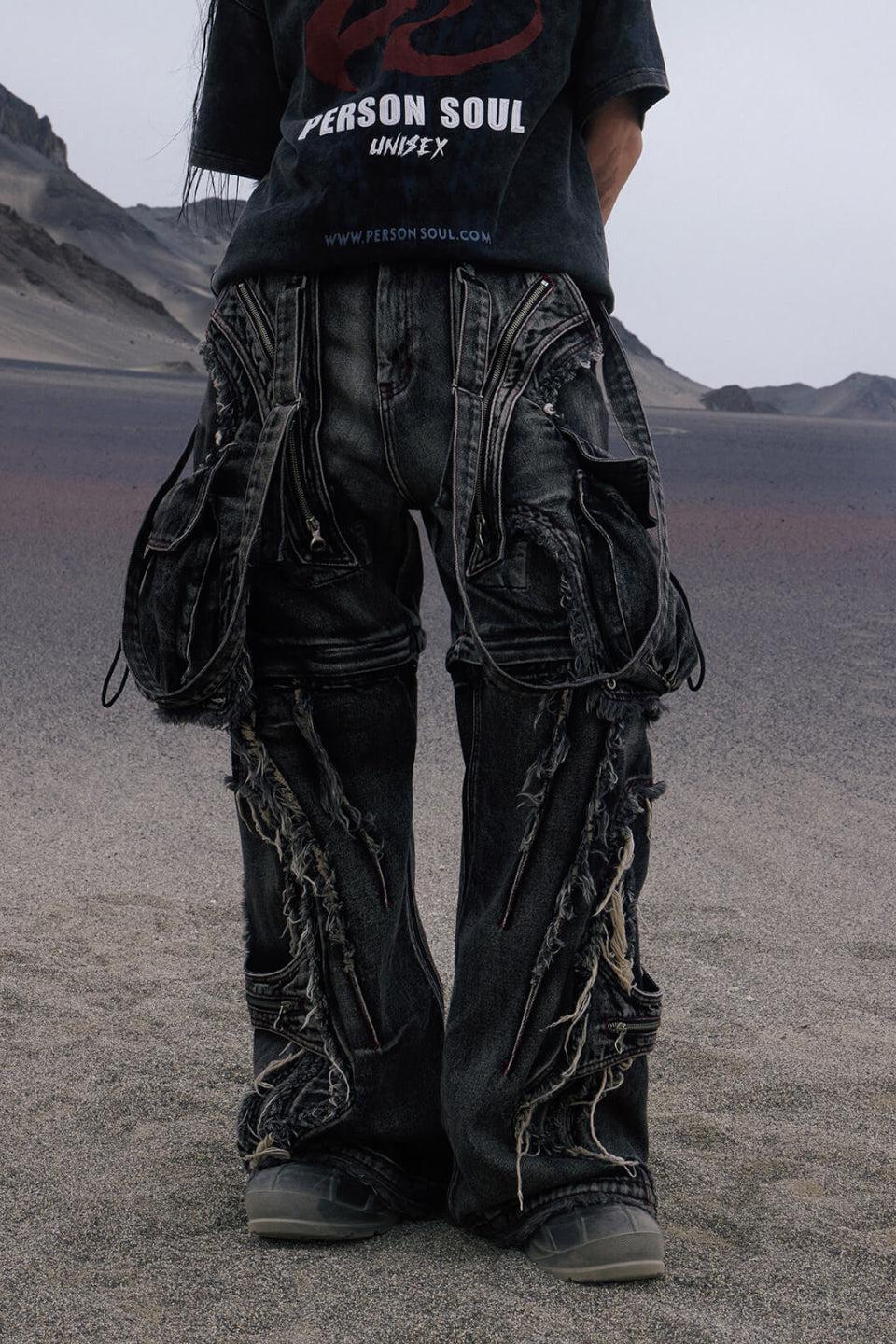 personsoul デニム PERSONSOUL パーソンソウル｜Black Detachable Denim Overalls