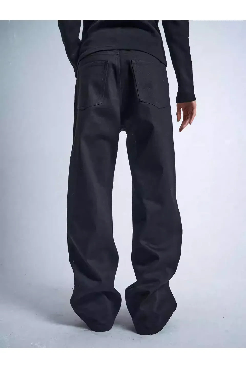 Black Loose Straight Leg 150Z Raw Denim Jeans with Studs