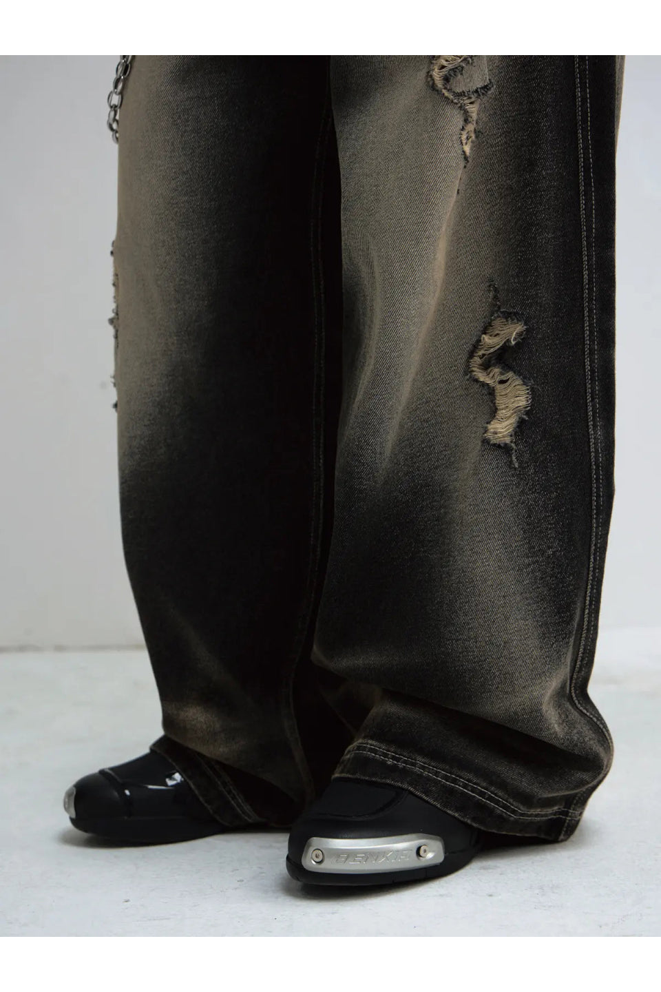 Black Mud Ripped Baggy Jeans