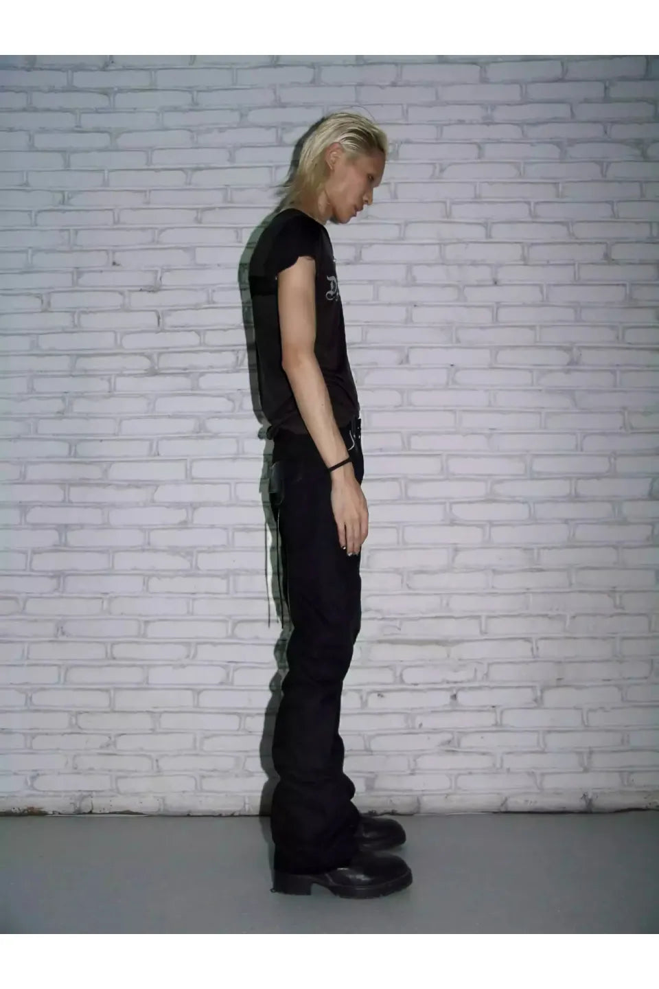 Black Trousers in Scimitar Canvas with Decorative Leather Trim and Buttons