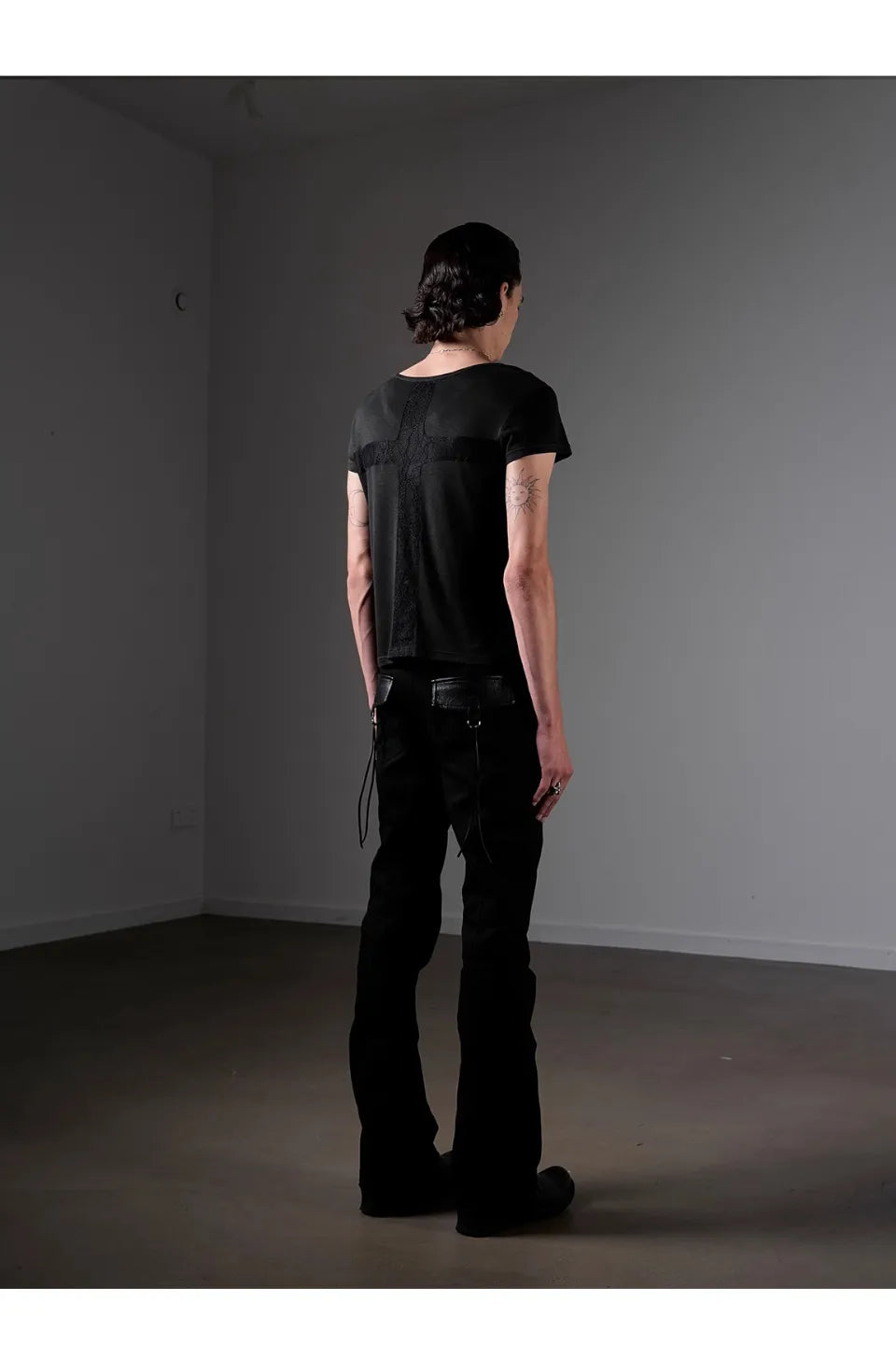 Black Trousers in Scimitar Canvas with Decorative Leather Trim and Buttons