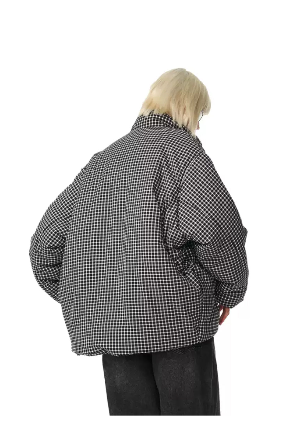 Black White Check Puffer Down jacket