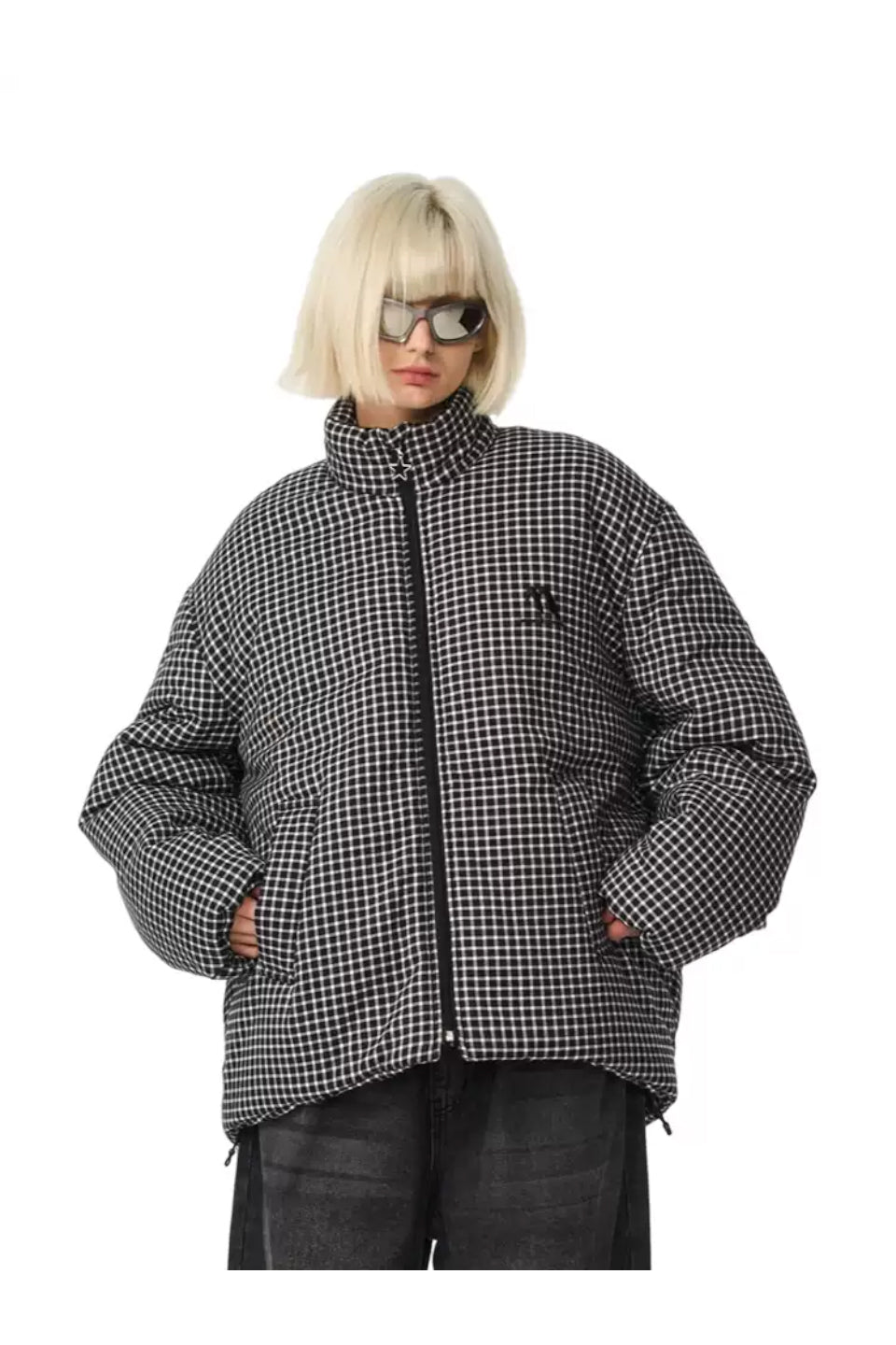 Black White Check Puffer Down jacket