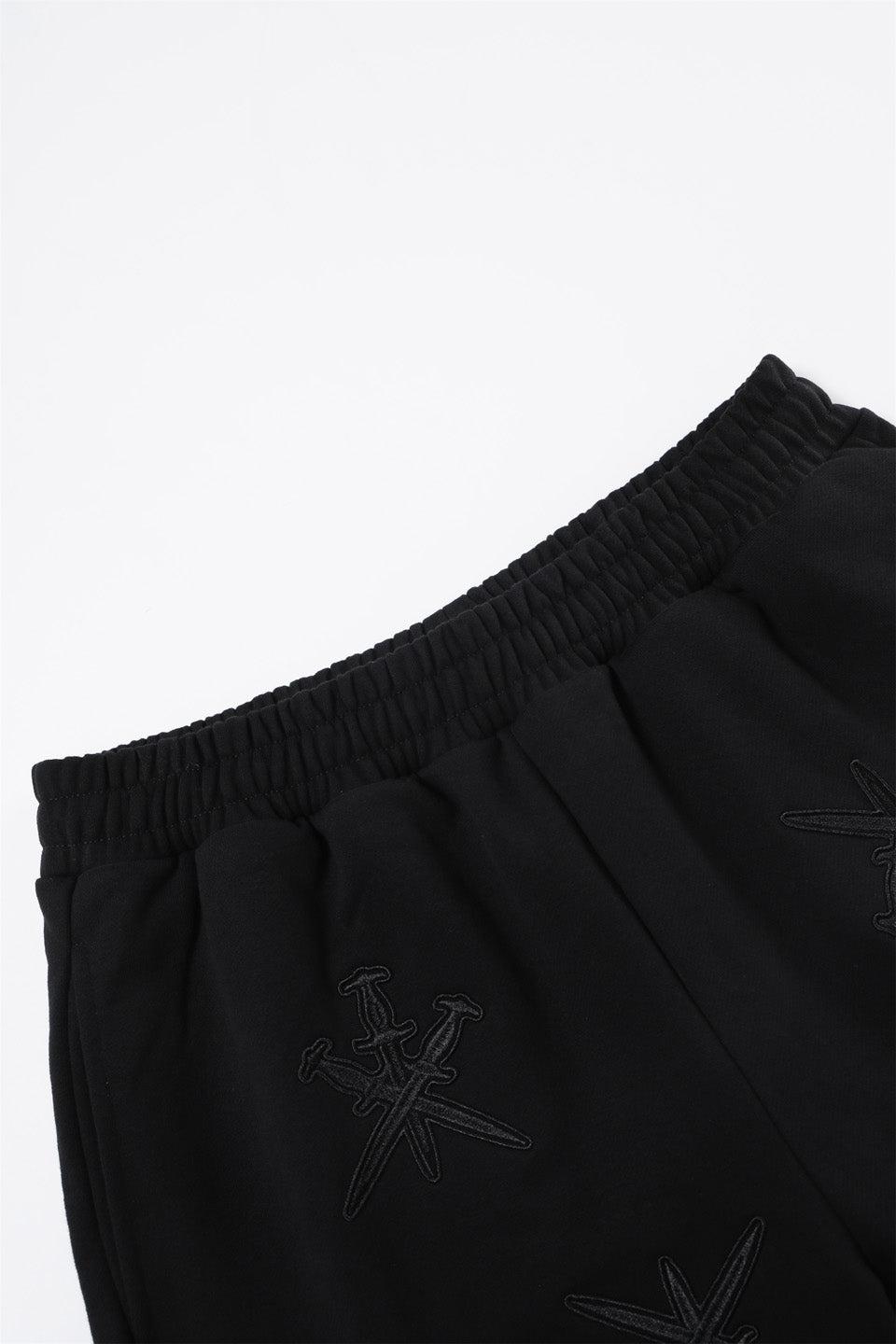Black on Black Dagger Embroidery Shorts