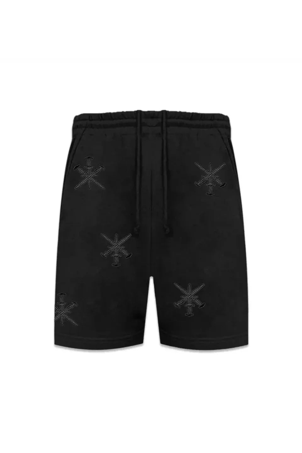 Black on Black Dagger Embroidery Shorts