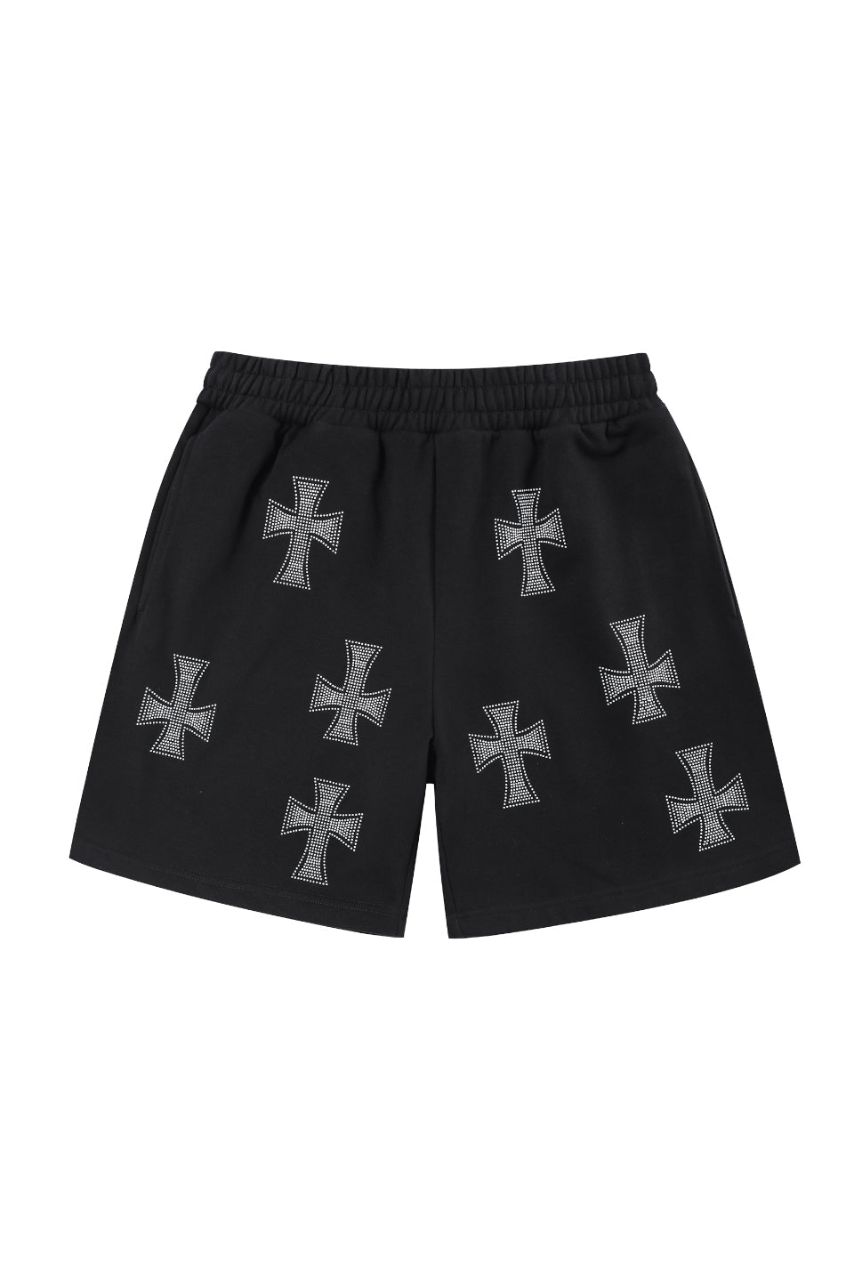 Black with White Cross Rhinestone Shorts