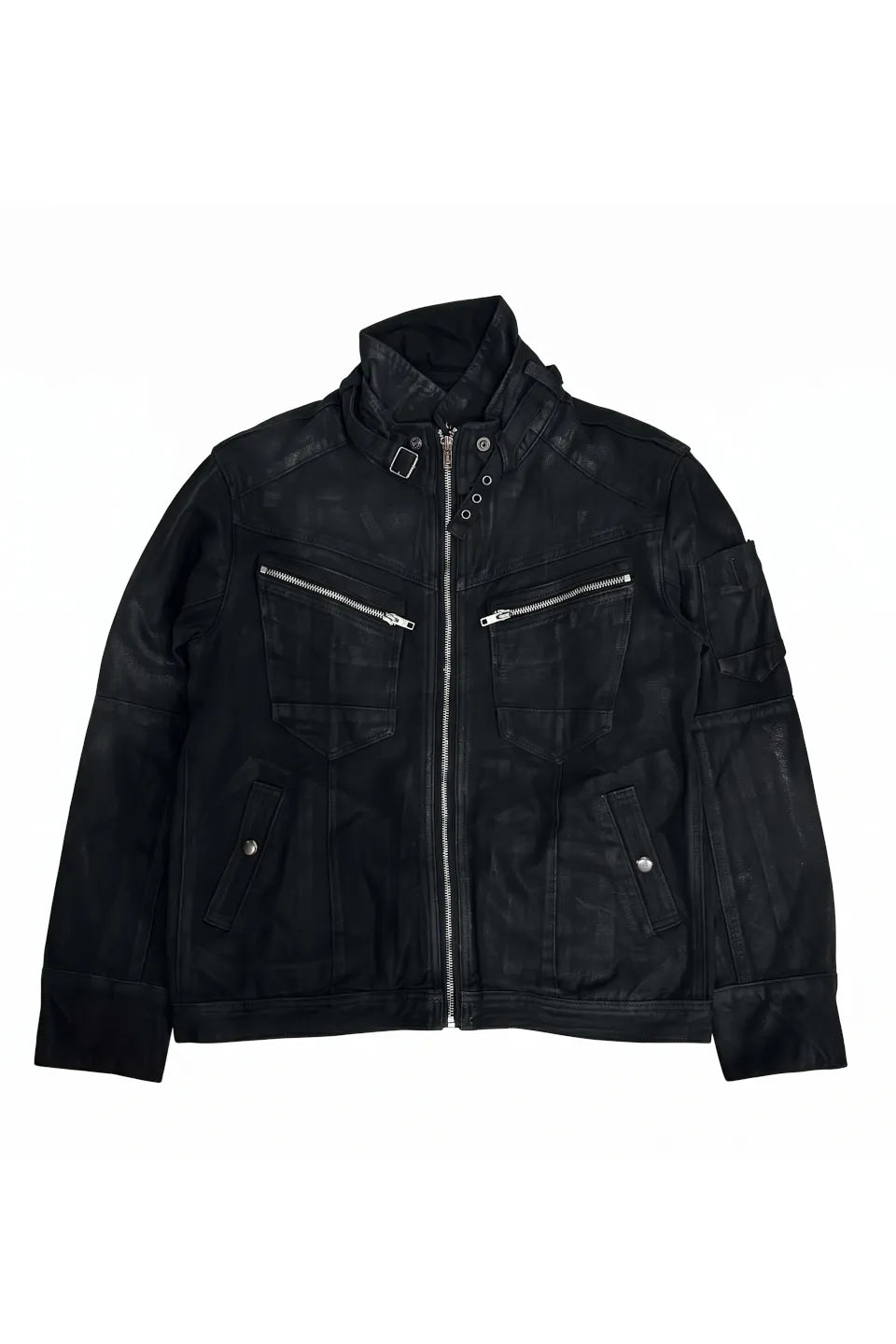 Black Distressed Buckle Collar Denim Jacket