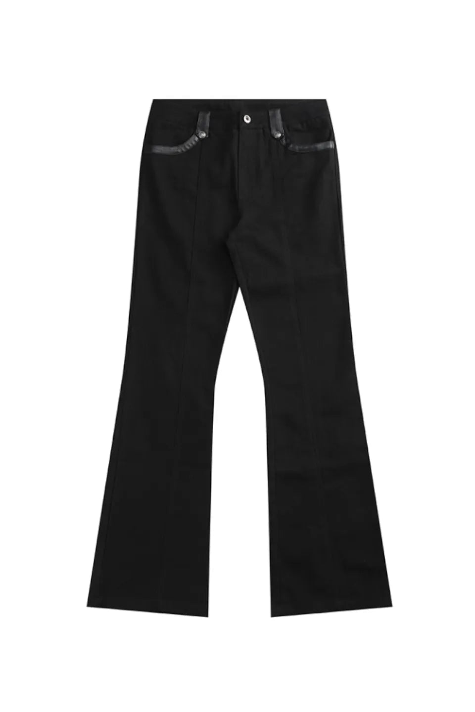 Black Trousers in Scimitar Canvas with Decorative Leather Trim and Buttons