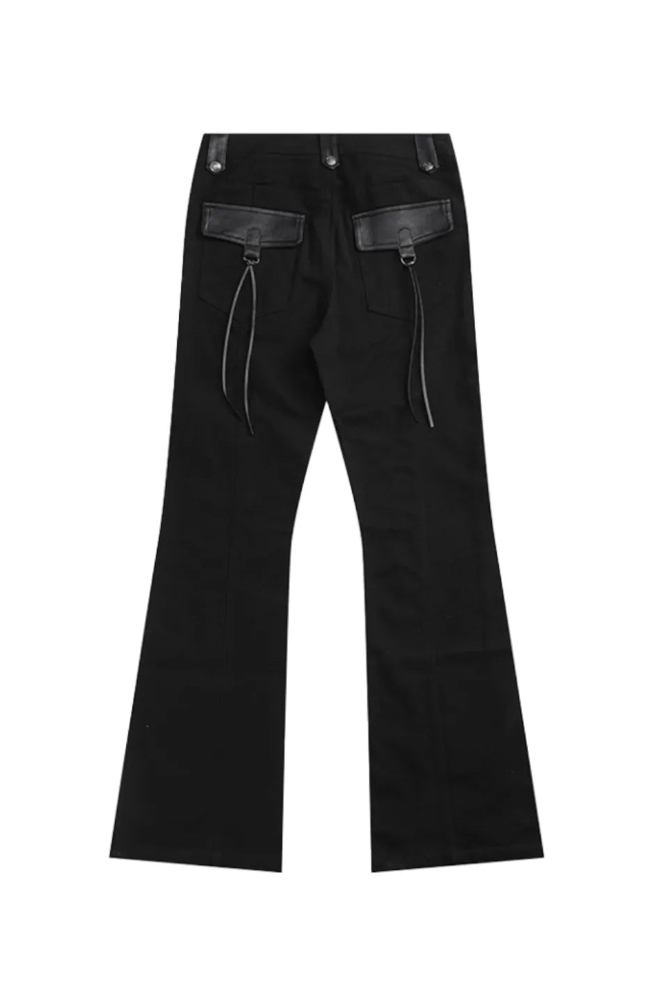 Black Trousers in Scimitar Canvas with Decorative Leather Trim and Buttons