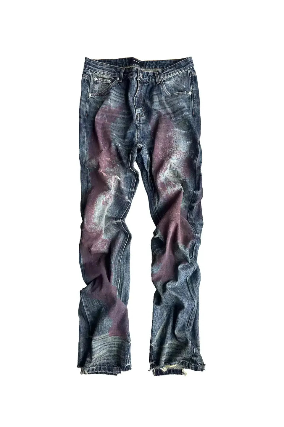 Blood Splatter Hand Rubbed Cutout Indigo Jeans