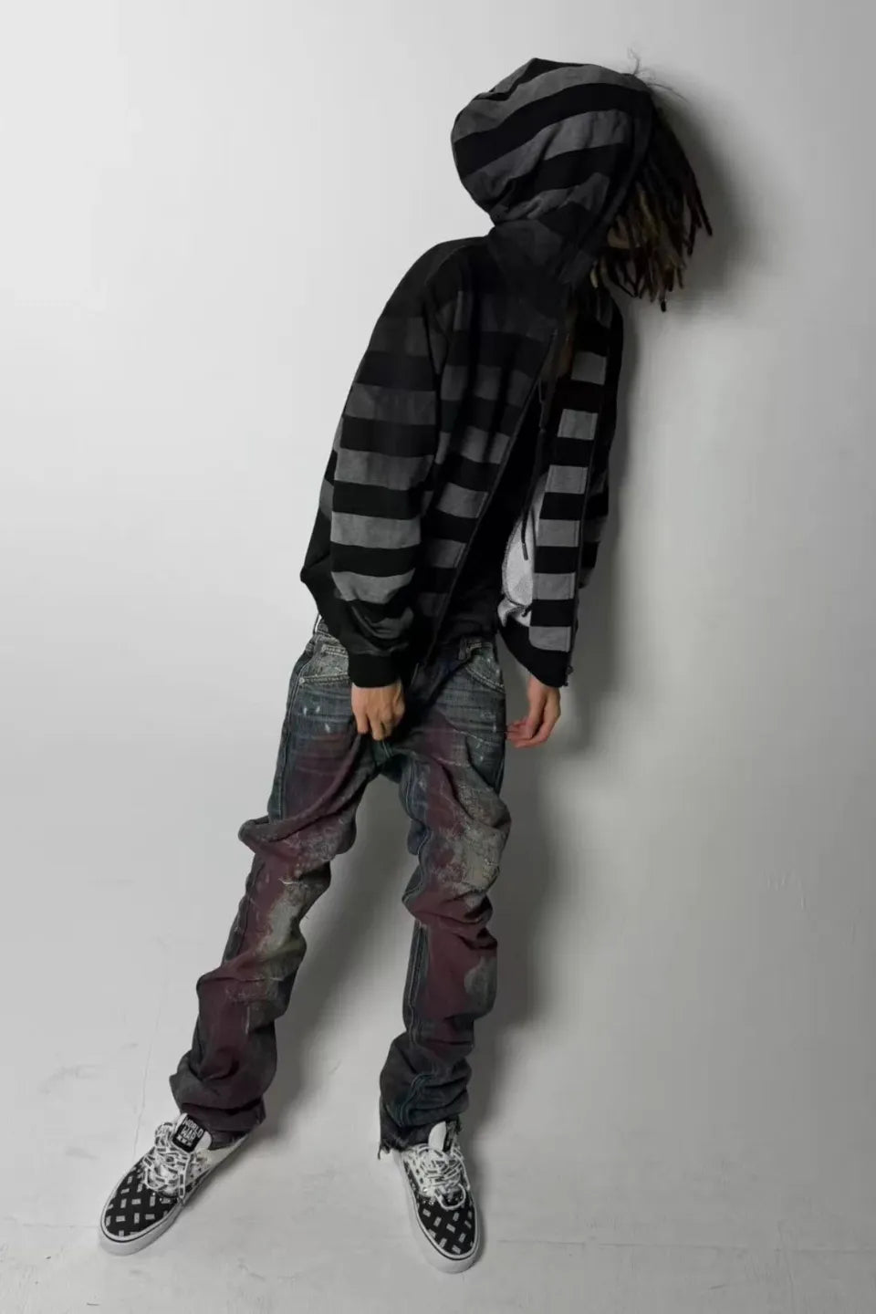 Blood Splatter Hand Rubbed Cutout Indigo Jeans
