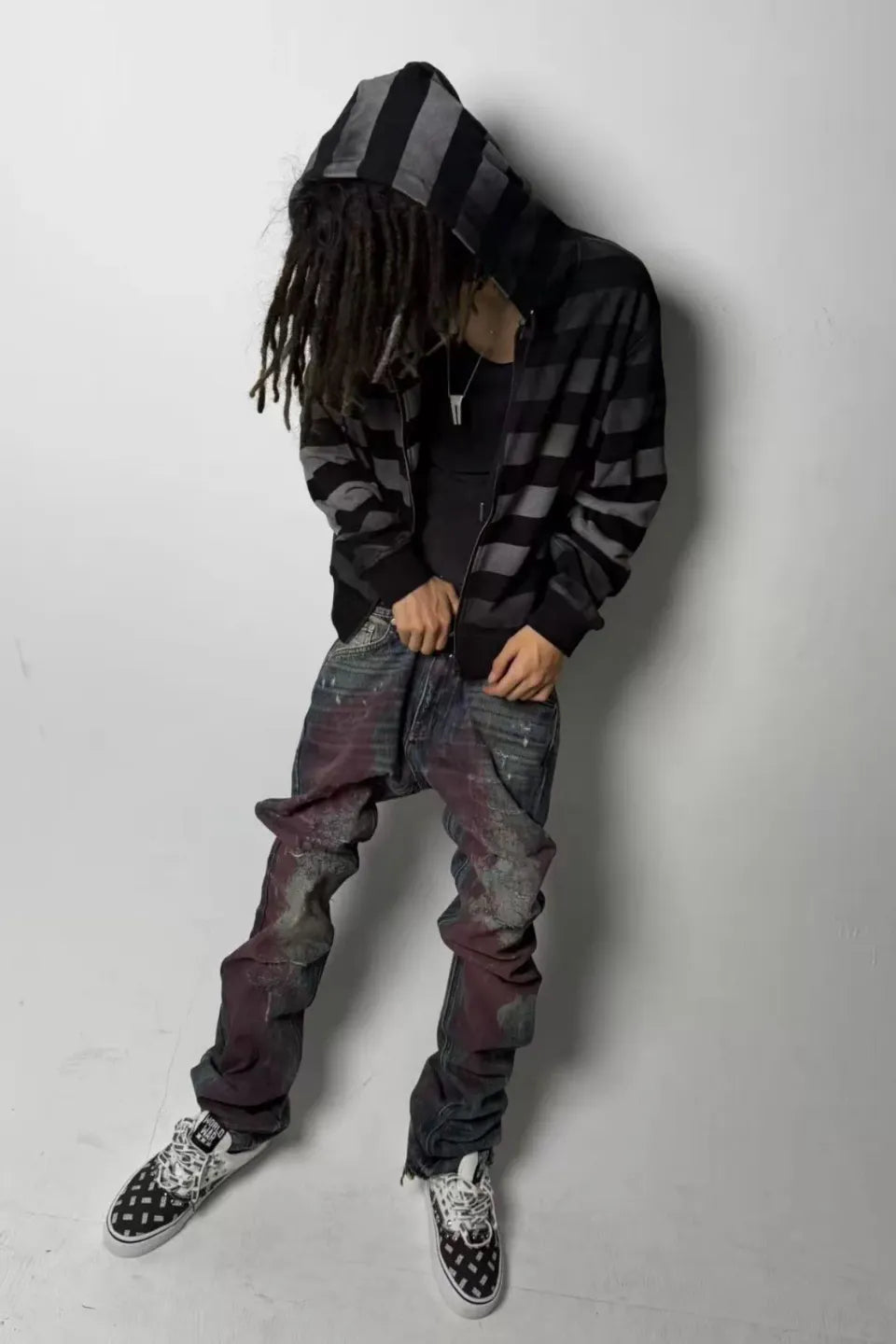 Blood Splatter Hand Rubbed Cutout Indigo Jeans