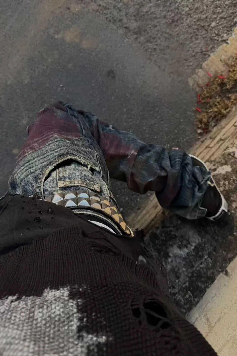 Blood Splatter Hand Rubbed Cutout Indigo Jeans