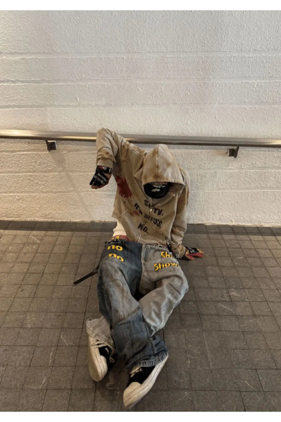 Bloodstain Washed Distressed Zip Hoodie