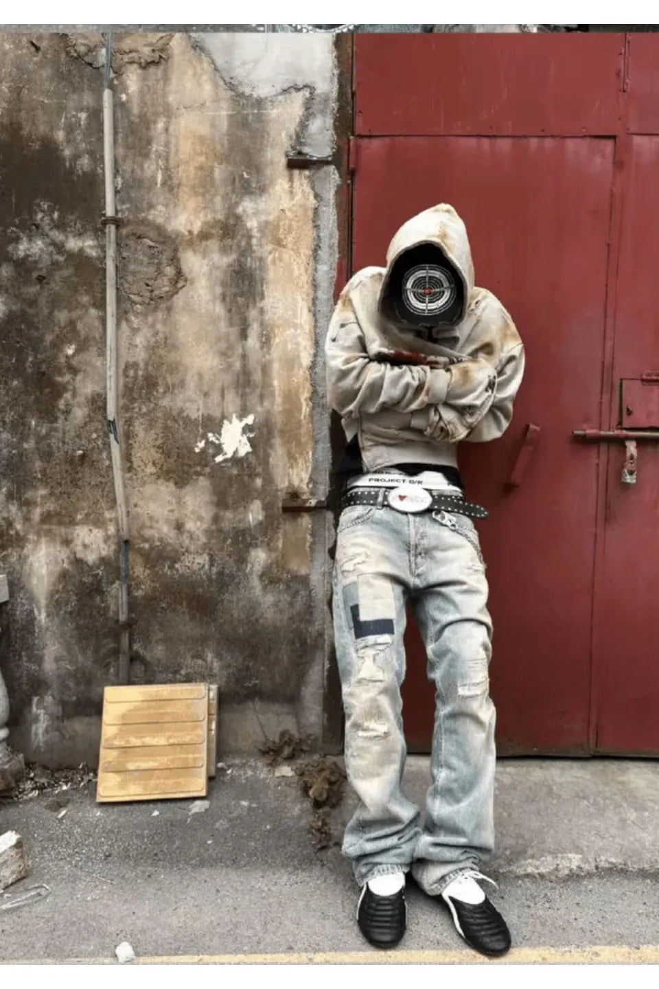 Bloodstain Washed Distressed Zip Hoodie