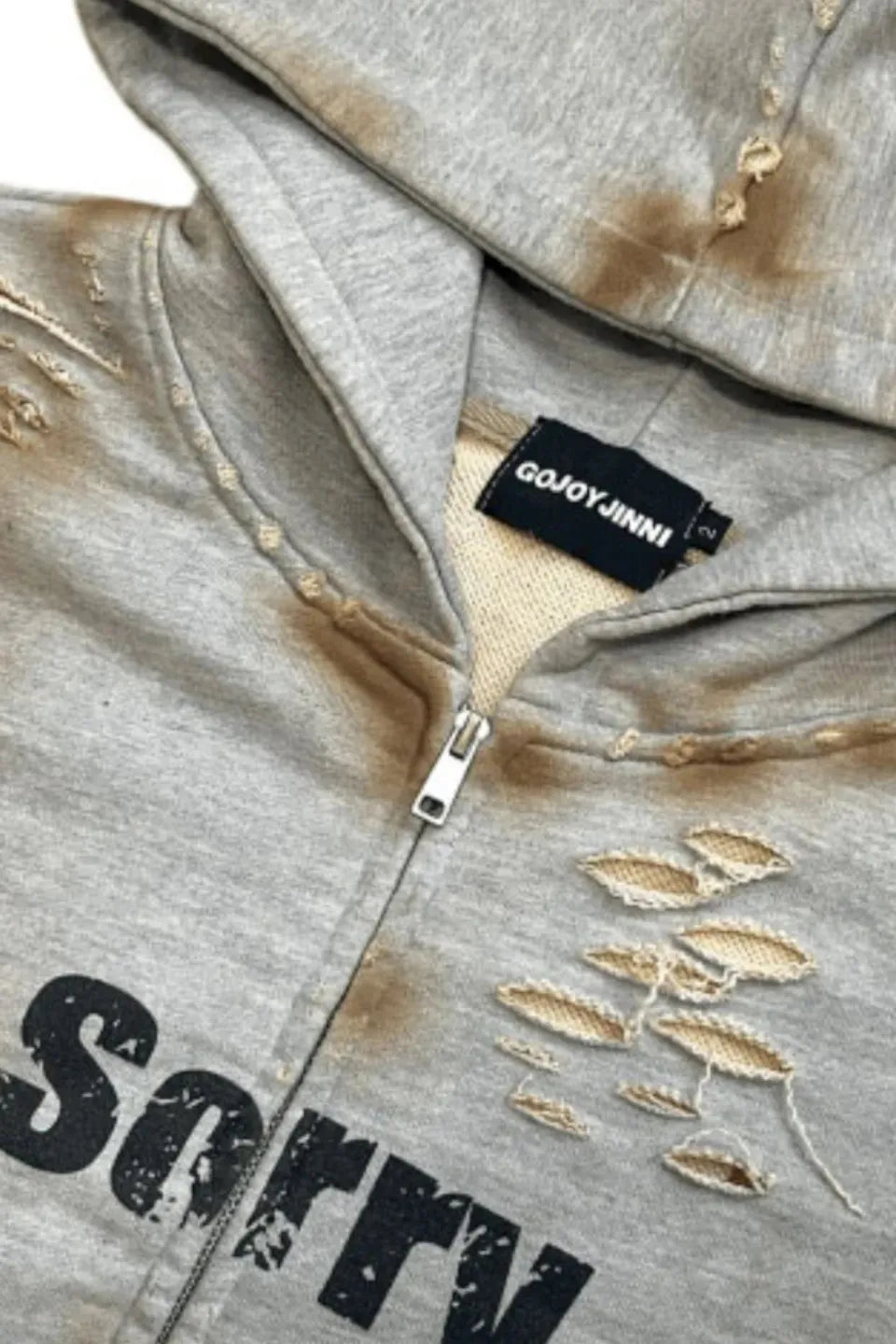 Bloodstain Washed Distressed Zip Hoodie