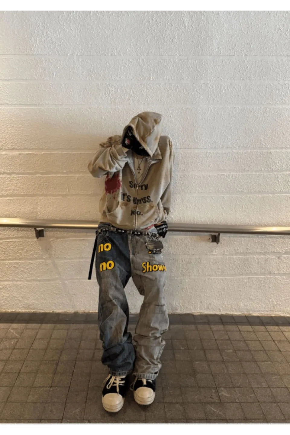 Bloodstain Washed Distressed Zip Hoodie