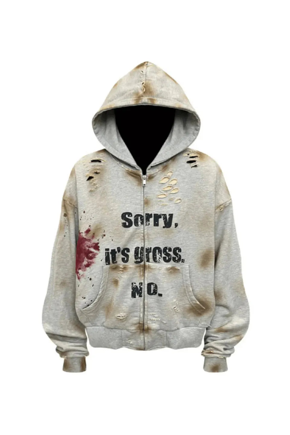 Bloodstain Washed Distressed Zip Hoodie