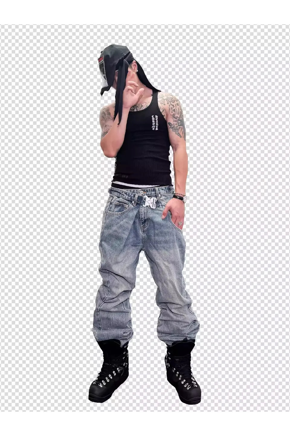 Blue Flared Buckle Jeans