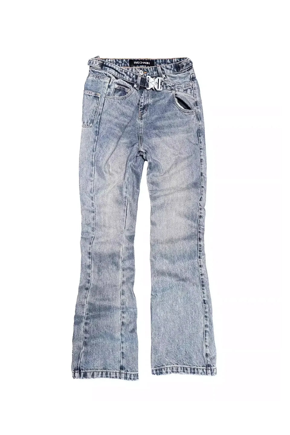Blue Flared Buckle Jeans