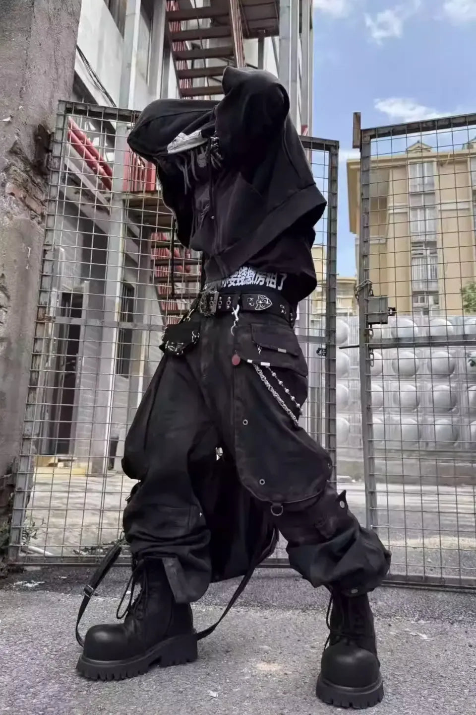 Brushed Dirty Painted Flared Cargo Pants
