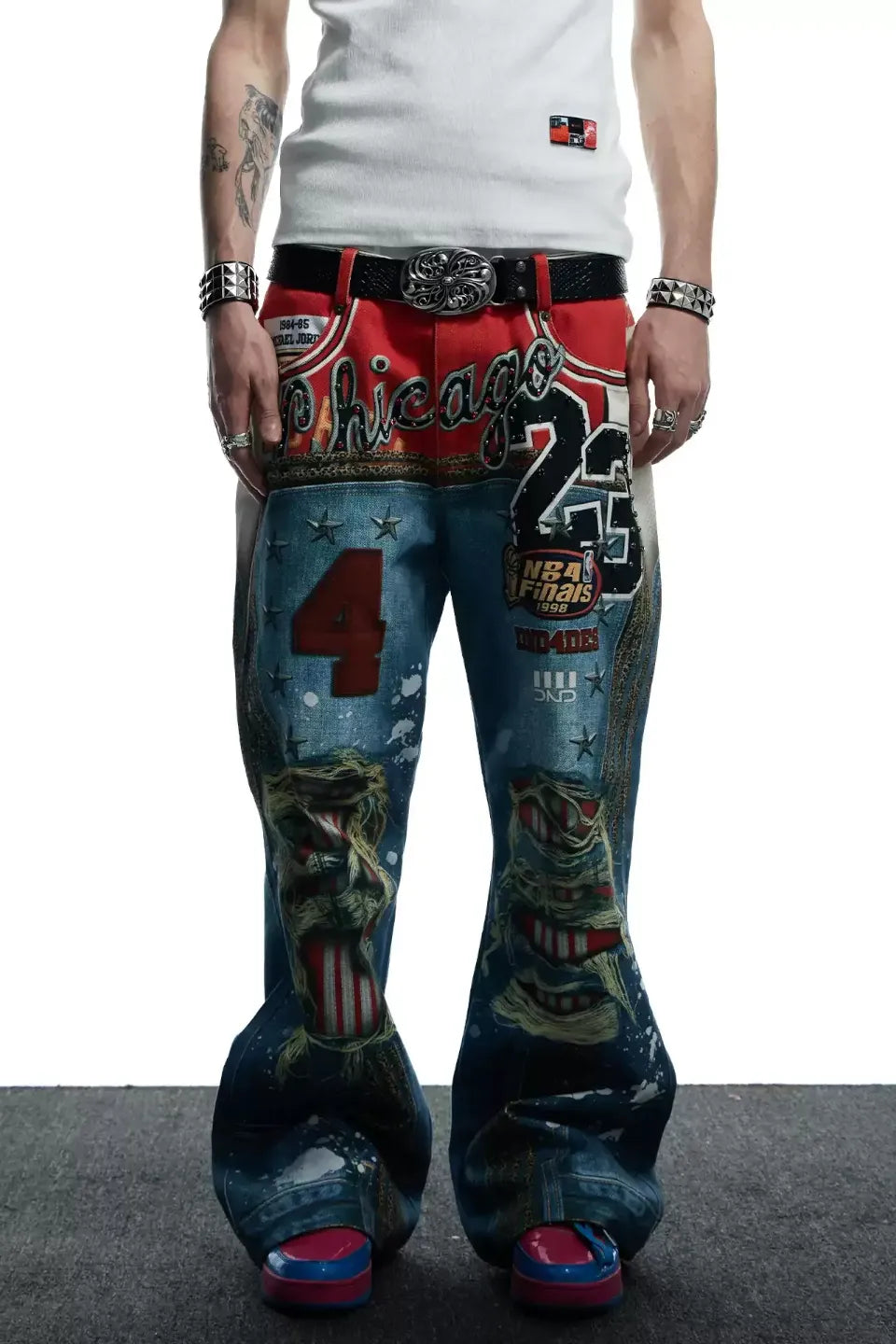 Bull Leopard Print Ripped Pants