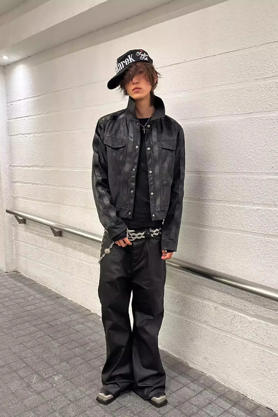 Caged Bird Vein Textured Leather Jacket