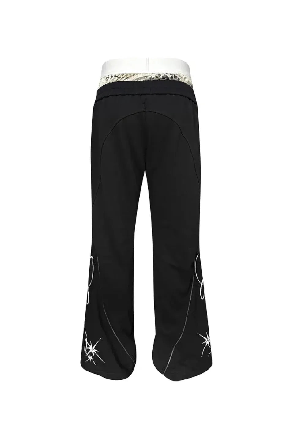 Calligraphy Leopard Double Waistband Side Zip Flared Sweatpants