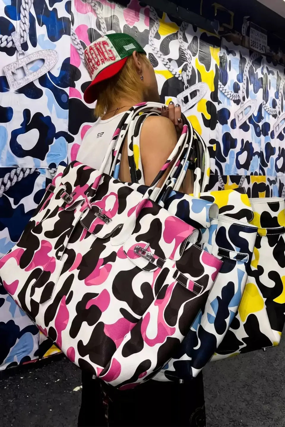 Camo Metal Buckle Oversized Tote Bag