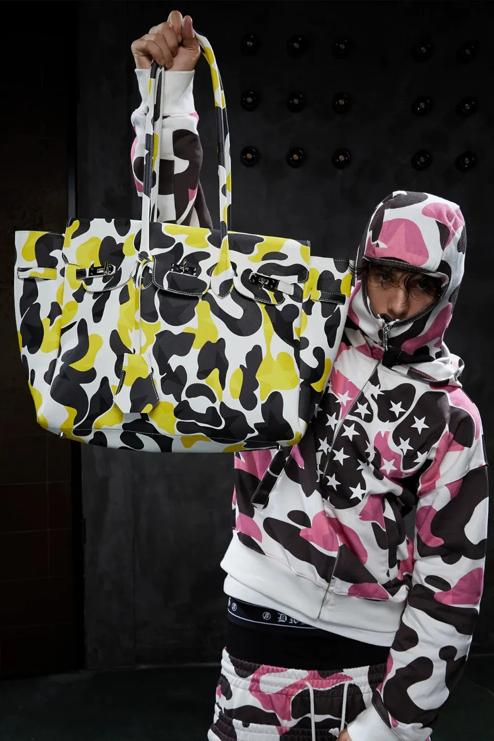 Camo Metal Buckle Oversized Tote Bag