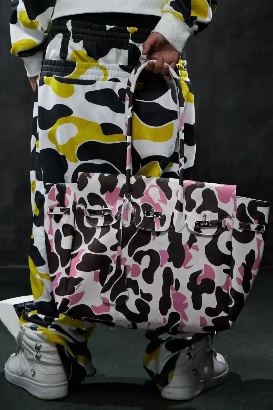Camo Metal Buckle Oversized Tote Bag