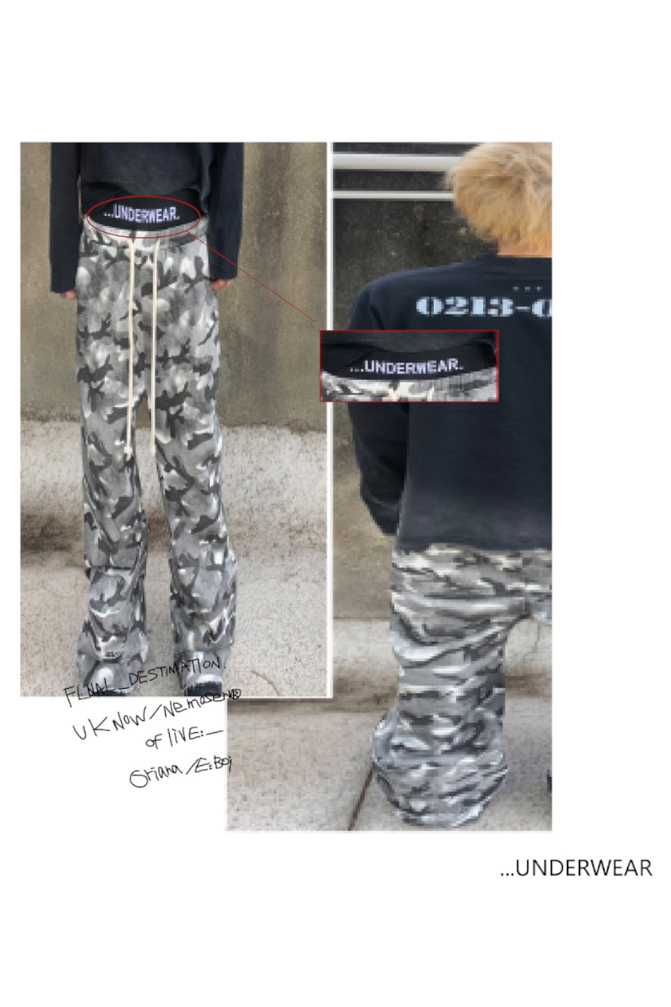 Camouflage Dirty Double Waist Pants