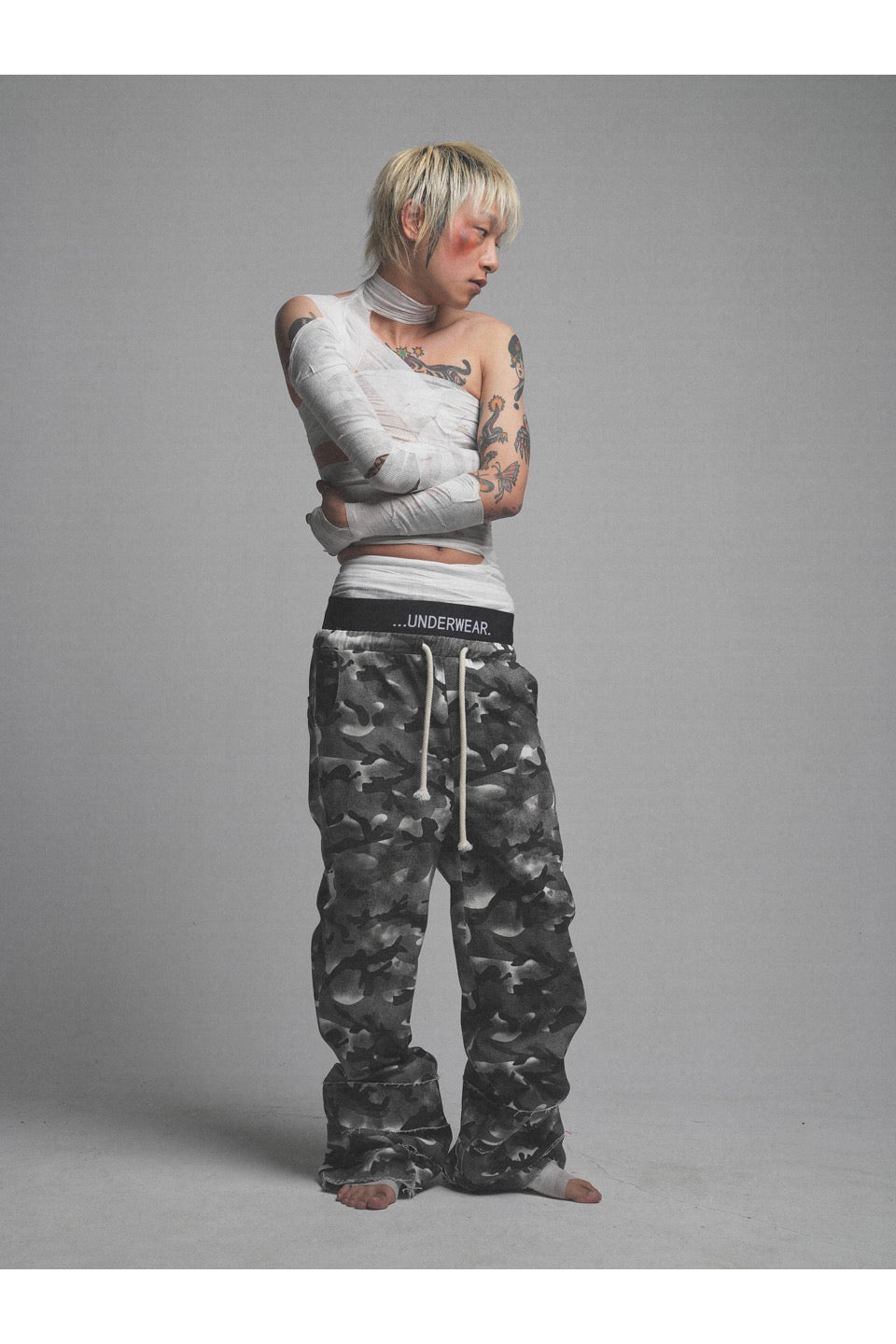 Camouflage Dirty Double Waist Pants