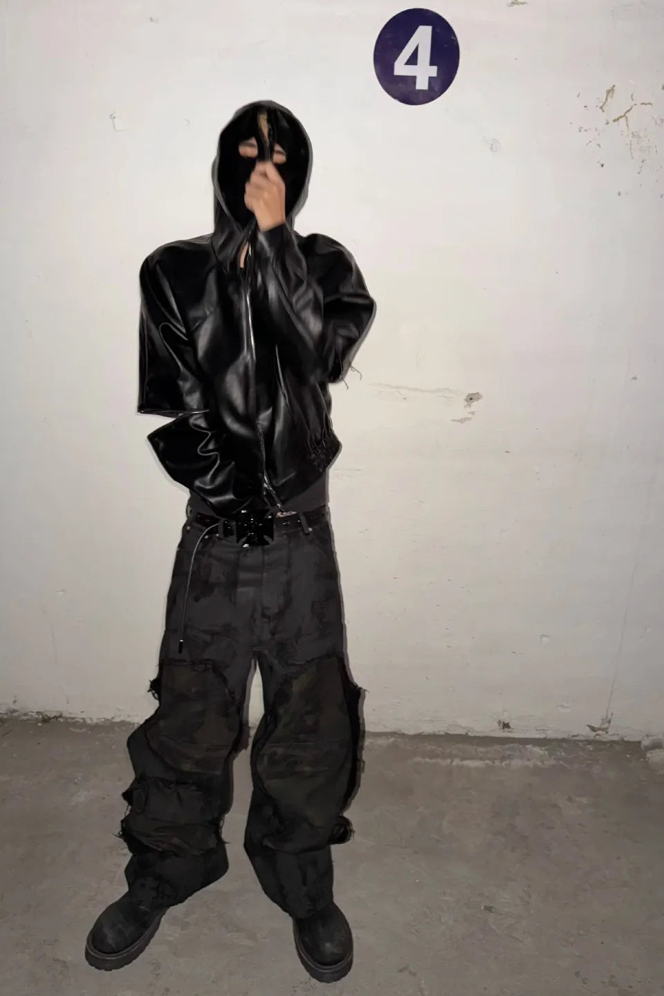 Camouflage Distressed Dirty Pocket Wide Leg Baggy Jeans