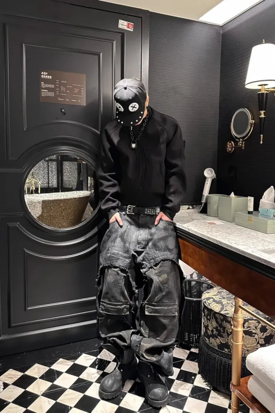 Camouflage Distressed Dirty Pocket Wide Leg Baggy Jeans