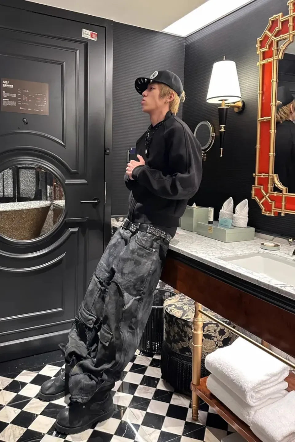 Camouflage Distressed Dirty Pocket Wide Leg Baggy Jeans