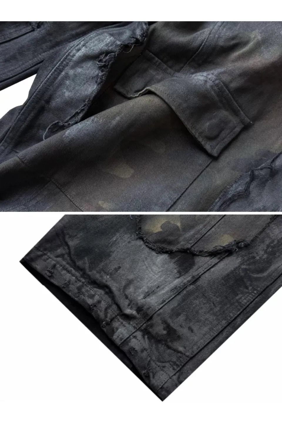 Camouflage Distressed Dirty Pocket Wide Leg Baggy Jeans