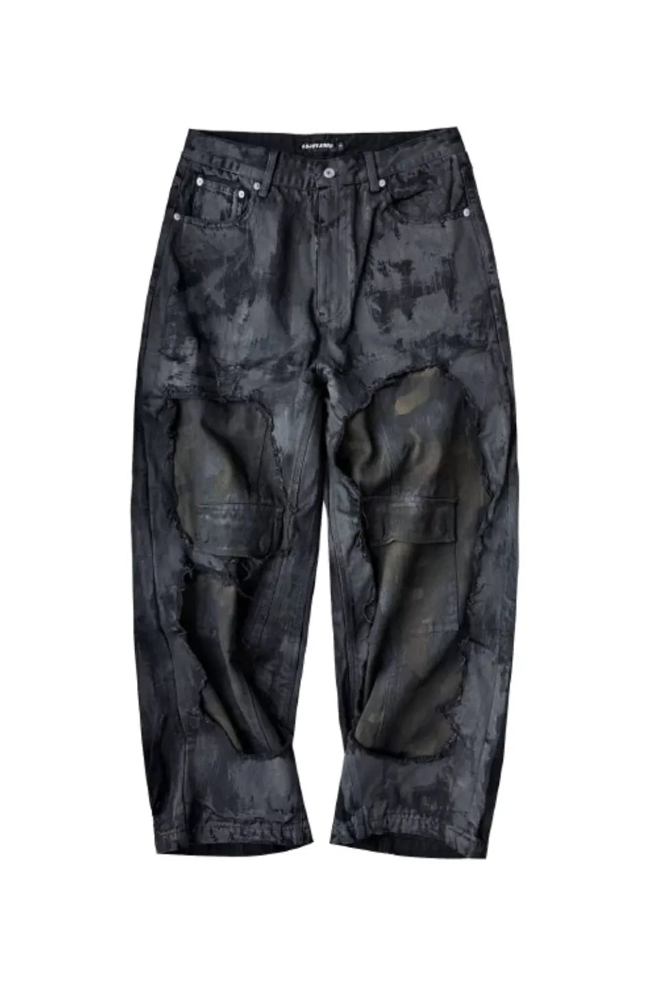 Camouflage Distressed Dirty Pocket Wide Leg Baggy Jeans