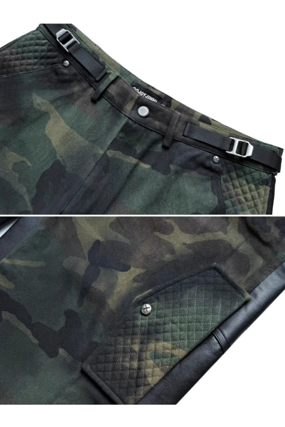 Camouflage Patchwork Leather Distressed Pants