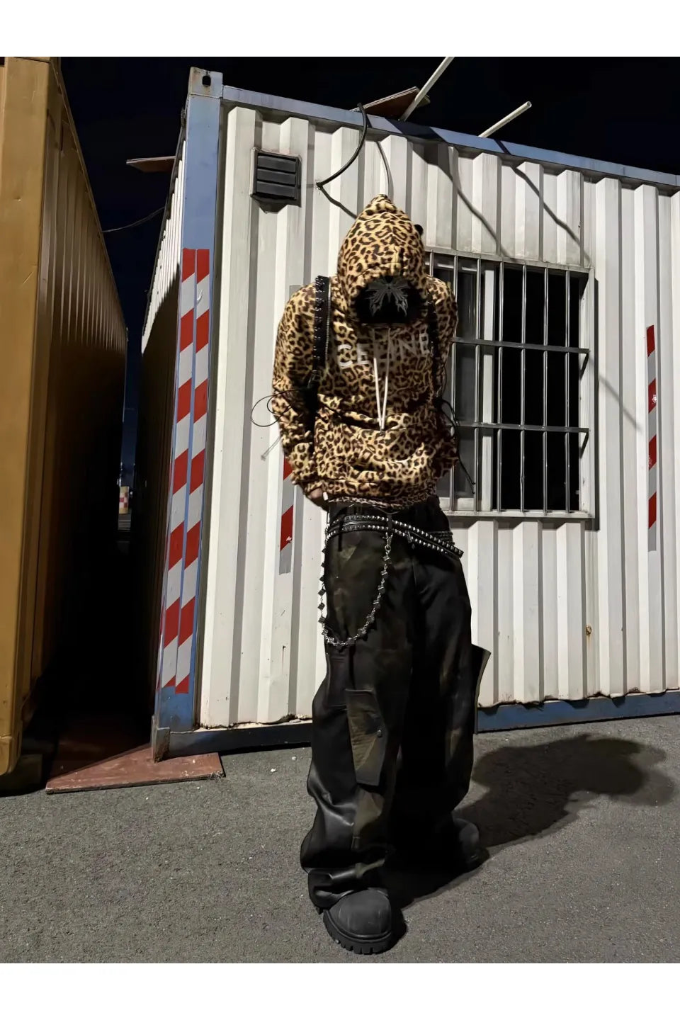 Camouflage Patchwork Leather Distressed Pants