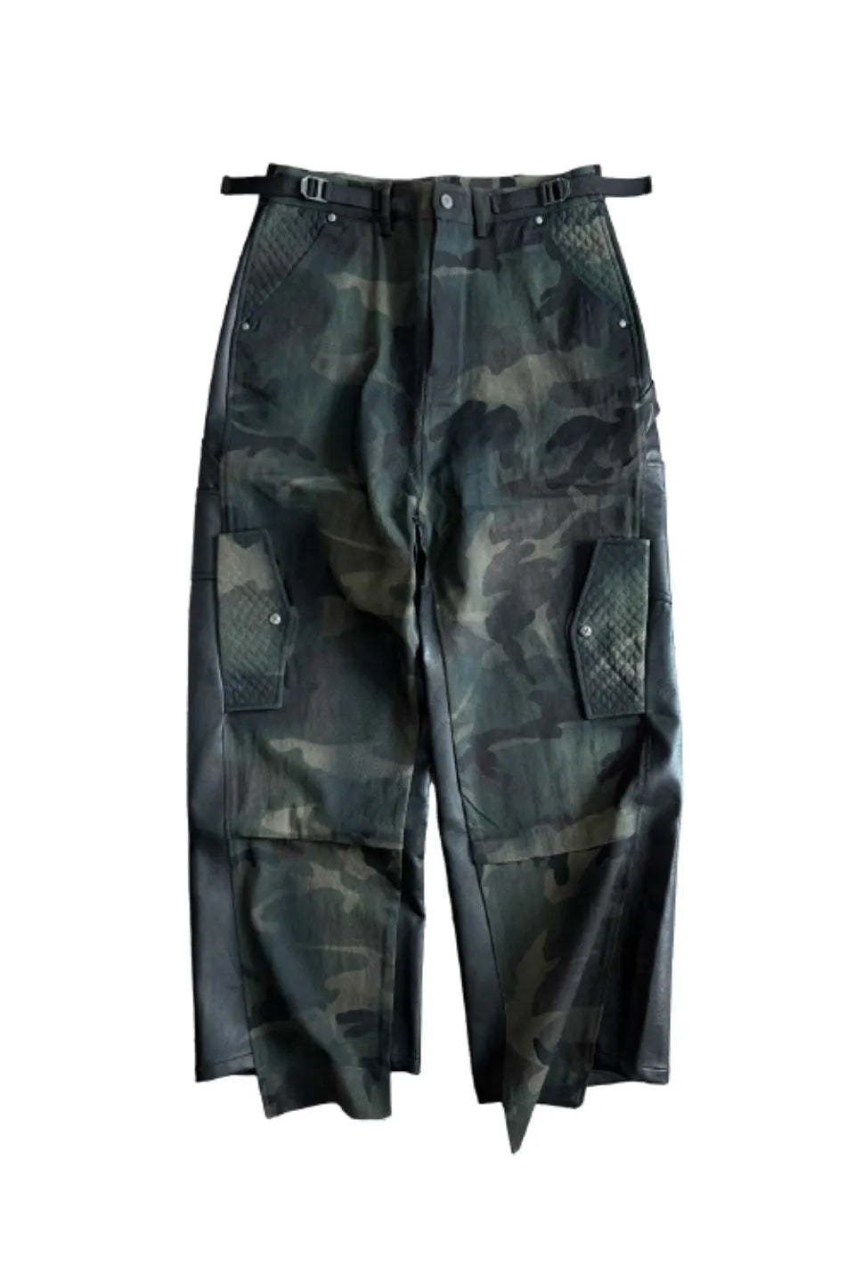Camouflage Patchwork Leather Distressed Pants
