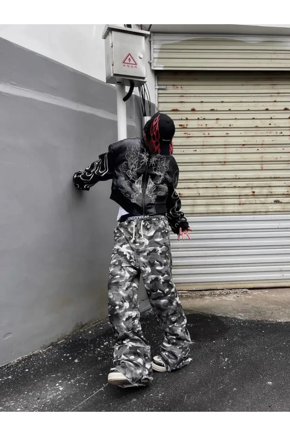 Camouflage Stained Double Waistband Trousers